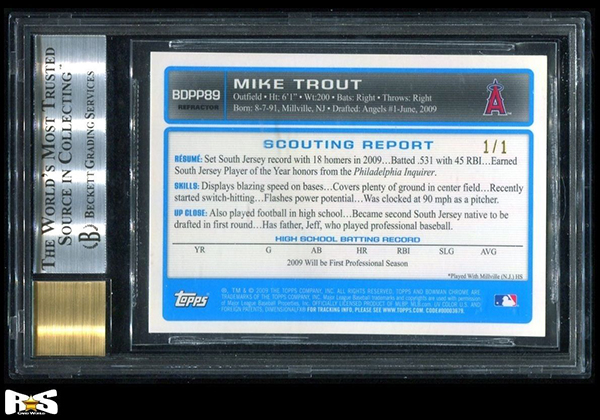2009 Bowman Chrome Draft mike Trout Superfractor Autograph Reverse