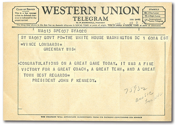 Vince Lombardi JFK Telegram