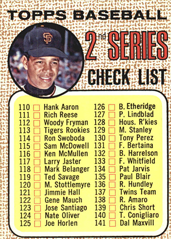 1968 Topps 107 Checklist Juan Marichal Tan Wide Mesh
