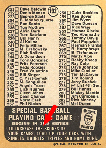 1968 Topps 192 Checklist Carl Yastrzemski Back To Increase The Arrow