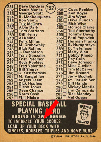1968 Topps 192 Checklist Carl Yastrzemski Back To Increase Your Arrow