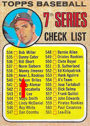 1968 Topps 518 Checklist Clete Boyer Amer L Rookies arrow