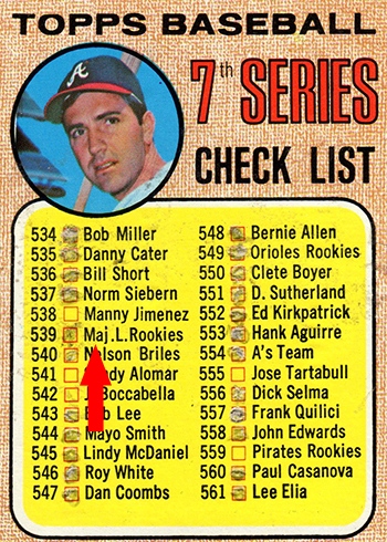 1968 Topps 518 Checklist Clete Boyer Maj L Rookies Arrow