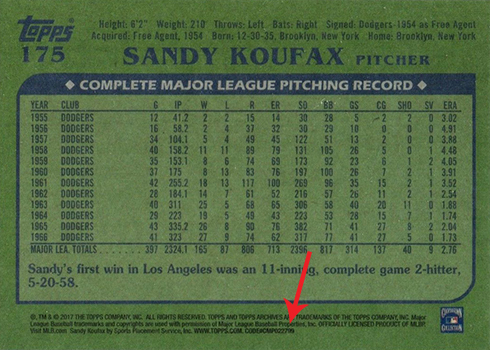 2017 TA Var 175 Sandy Koufax Reverse Arrow