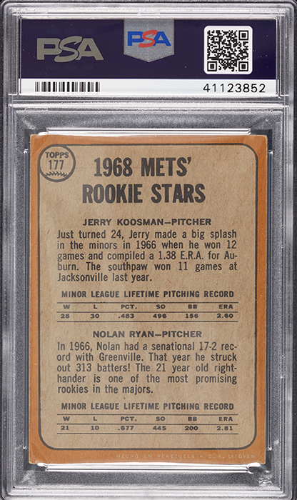 Highest-Grade 1968 Topps Venezuelan Nolan Ryan Rookie Card Up for Auction