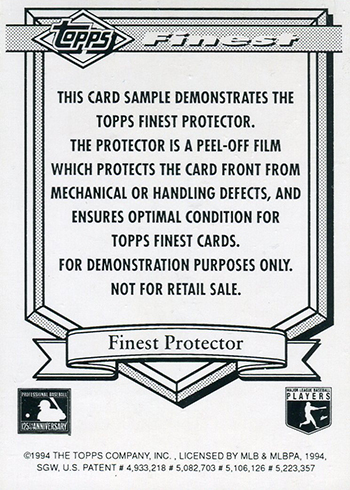 1994 Topps Finest Protector Sample John Jaha Reverse