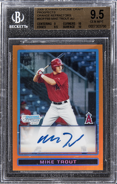 Mike trout マイク・トラウト 直筆サイン カード BGS9.5 2009 Bowman Chrome Orange Refractor Mike Trout Autograph Over $80K