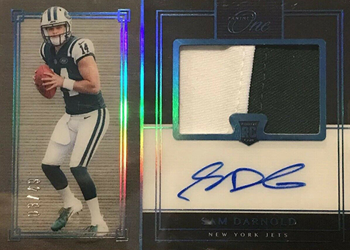 2018 Panini One Football Base Premium Rookie Patch Autographs Blue Sam Darnold