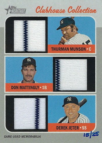 2019 Topps Heritage Baseball Clubhouse Collection Triple Relic Thurman Munson Don Mattingly Derek Jeter