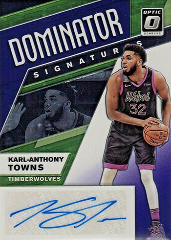 2019-20 Donruss Optic Basketball Dominators Signatures Karl-Anthony Towns Purple Stars