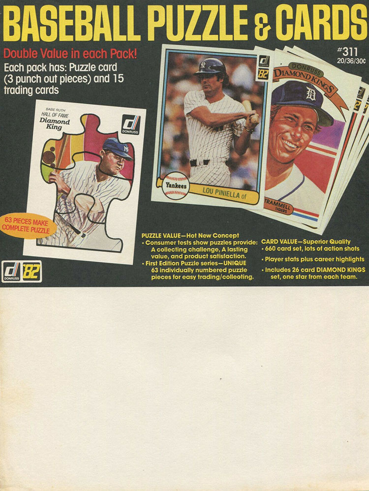 1982 Donruss Baseball Checklist, Team Set Lists, Box Info