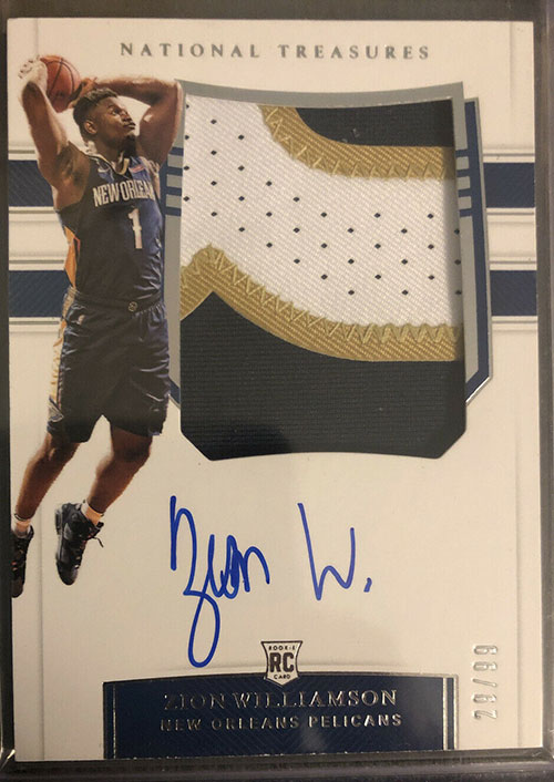 1st 2019-20 National Treasures Zion Williamson, $500,000 Logoman