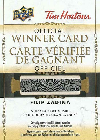2020-21 Upper Deck Tim Hortons Hockey Autograph Redemption Filip Zadina