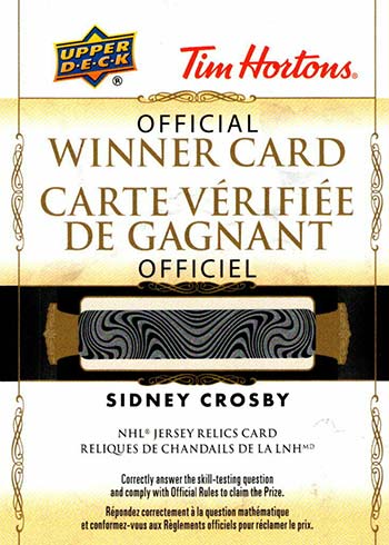 2020-21 Upper Deck Tim Hortons Hockey Jersey Redemption Sidney Crosby