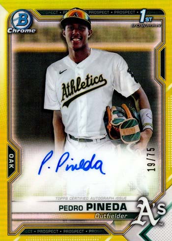 2021 Bowman Chrome Autographs Pedro Pineda Yellow Refractor