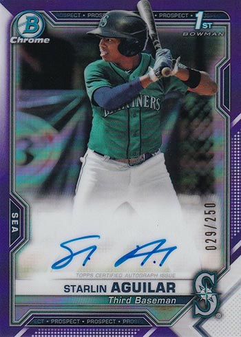 2021 Bowman Chrome Autographs Starlin Aguilar Purple Refractor