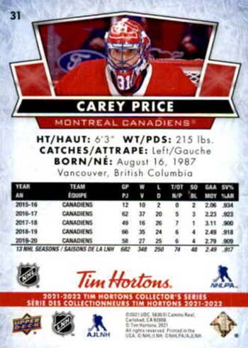 thumbnail image 2 of 2021/22 Upper Deck Tim Hortons NHL Hockey Promotion Cards #PP-1 To PP15 – Pick Your Player 2 of 5
