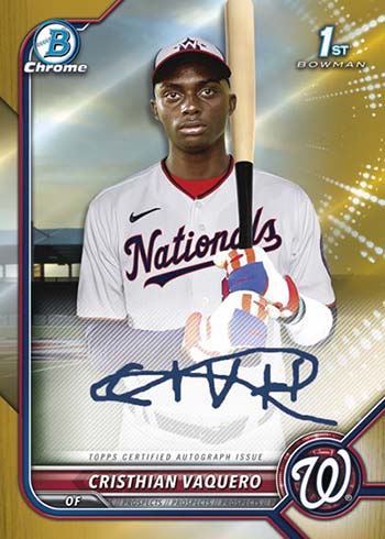 2022 Bowman Chrome Baseball Chrome Prospect Autographs Gold Refractors Cristhian Vaquero