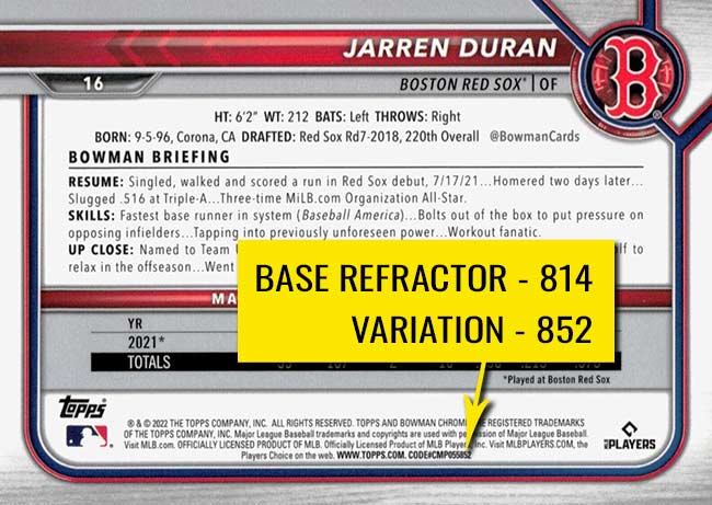 2022 Bowman Chrome Baseball Variations Codes