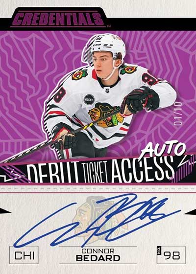 2023-24 Upper Deck Credentials Hockey Debut Ticket Access Autographs Purple Connor Bedard