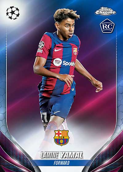 2023-24 Topps Chrome UEFA Club Competitions Blue Refractors Lamine Yamal