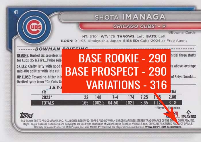 2024 Bowman Chrome Mega Box Baseball Variations CMP Codes