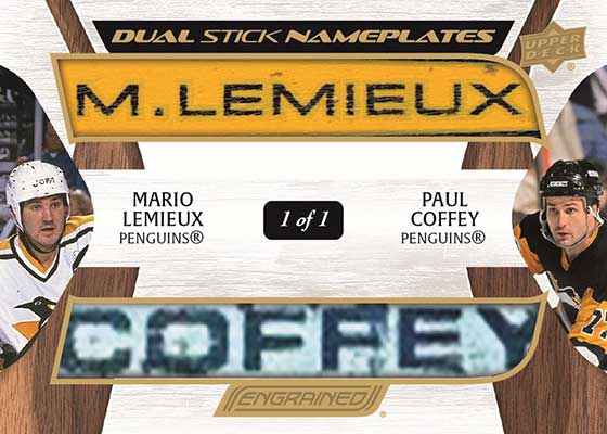 2024-25 Upper Deck Engrained Icons Hockey Dual Stick Nameplates Mario Lemieux Paul Coffey