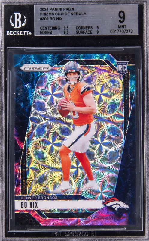 bo nix graded rookie card Graded 2024 Panini Mosaic Bo Nix #271 Rookie RC Football Card PSA 9 Mint