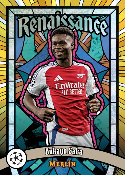 2024-25 Topps Merlin Renaissance Bukayo Saka stained glass insert card
